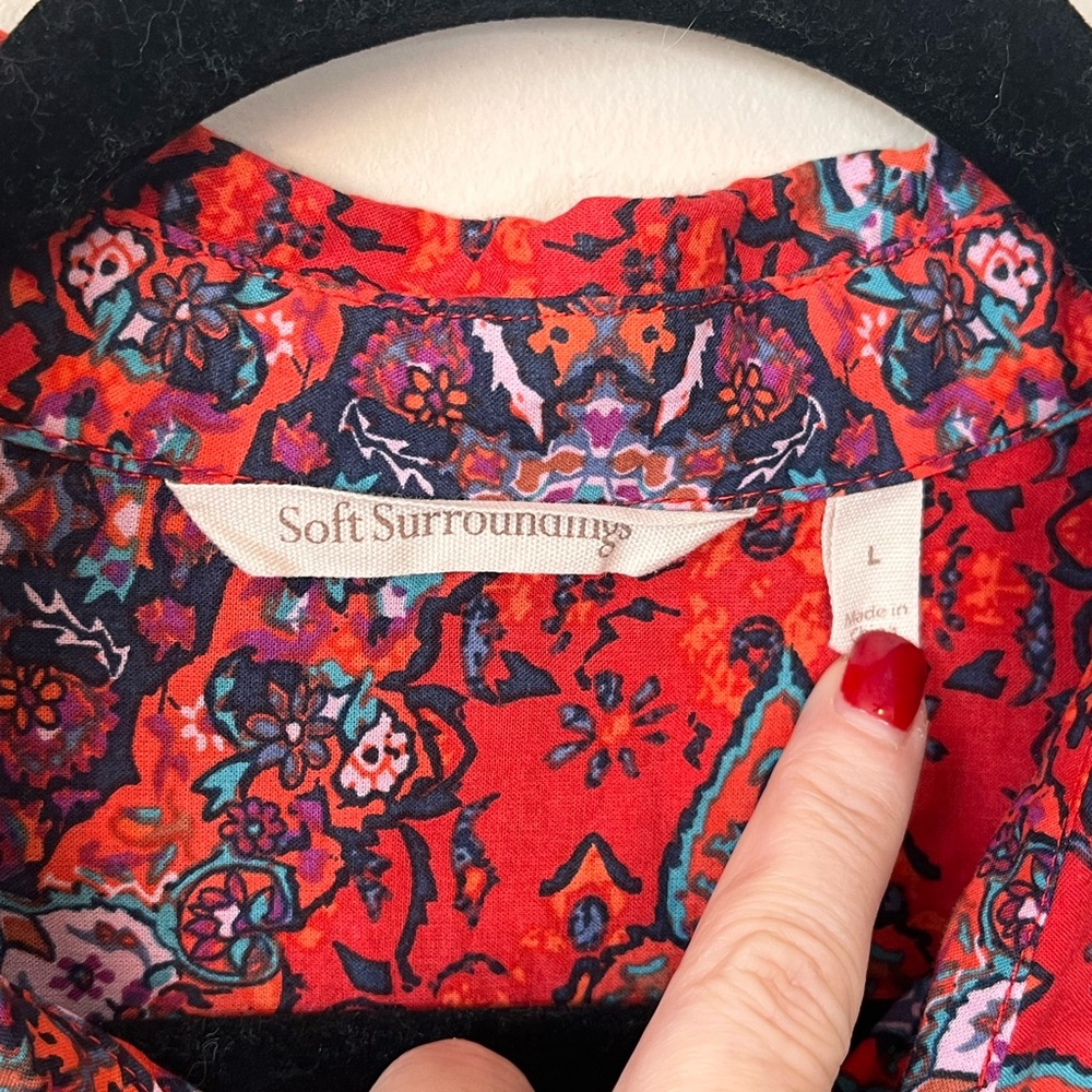 SOFT SURROUNDINGS Red Paisley Tunic Blouse Size Large 100% Cotton - Picture 5 of 6